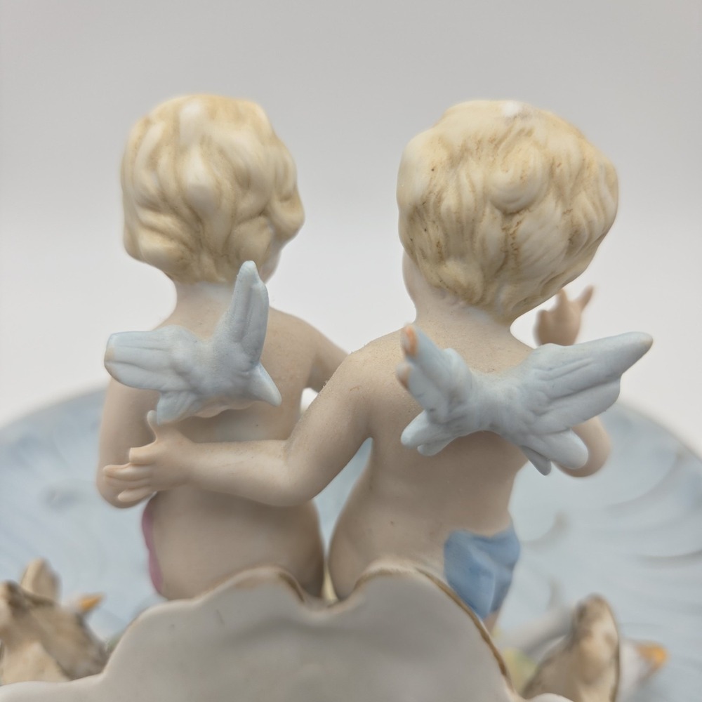Vintage Baroque Porcelain Putti Centerpiece Planter With Cherubs Swans & Flowers - Picture 10 of 16